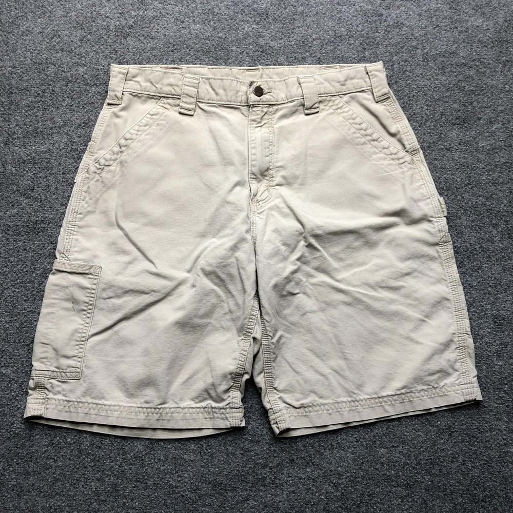 Vintage Carhartt Cargo Shorts Mens 34 Beige Relaxed Fit Canvas Workwear